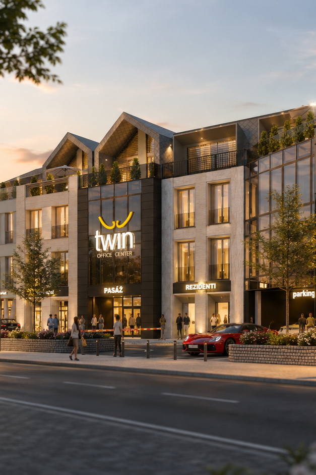 Vizualizácia administratívnej budovy Twin Office Center v Žiline v mestskom prostredí