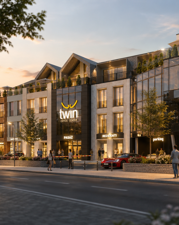 Vizualizácia administratívnej budovy Twin Office Center v Žiline v mestskom prostredí