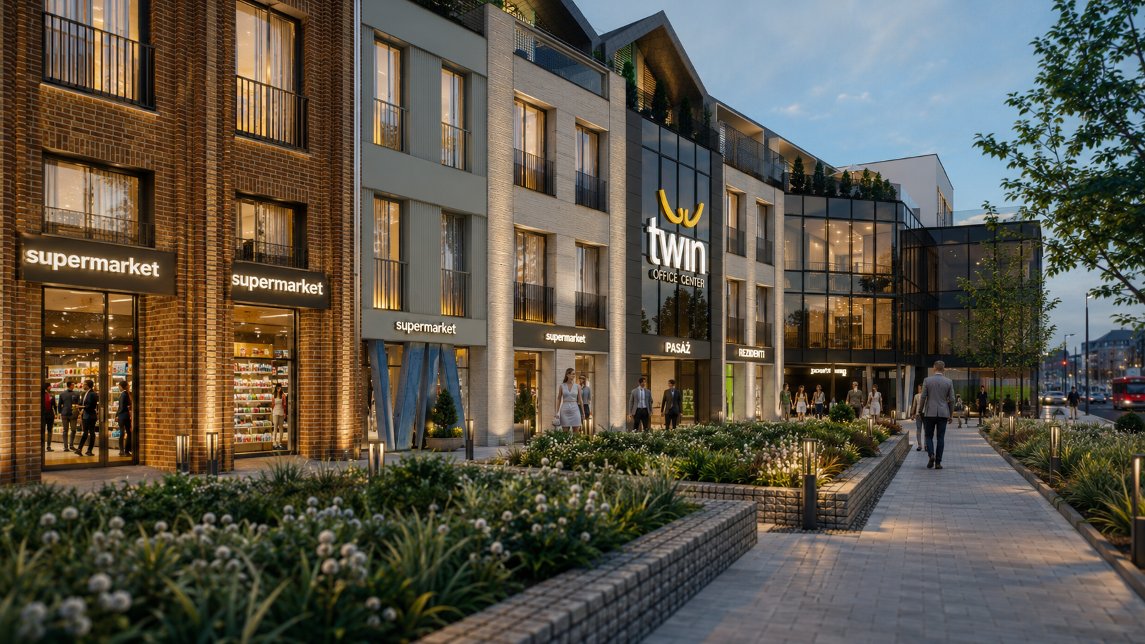 Celkov&yacute; pohľad na modern&eacute; polyfunkčn&eacute; centrum Twin Office Center